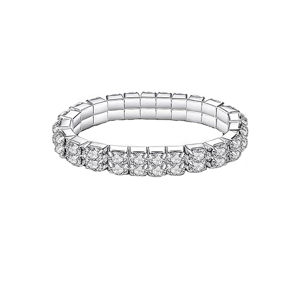 Clataly Pulsera de tenis de cristal para novia, para boda, pulsera de plata elástica, joyería para mujeres y niñas