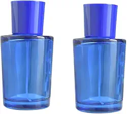 Pacote com 2 atomizadores de perfume de vidro azul, 50 ml, rude, vazio, recarregável, frasco de perfume para homens e mulheres, frasco portátil com spray de névoa fina, dispensador de perfume