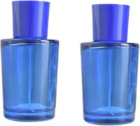 Pacote com 2 atomizadores de perfume de vidro azul, 50 ml, rude, vazio, recarregável, frasco de perfume para homens e mulheres, frasco portátil com spray de névoa fina, dispensador de perfume