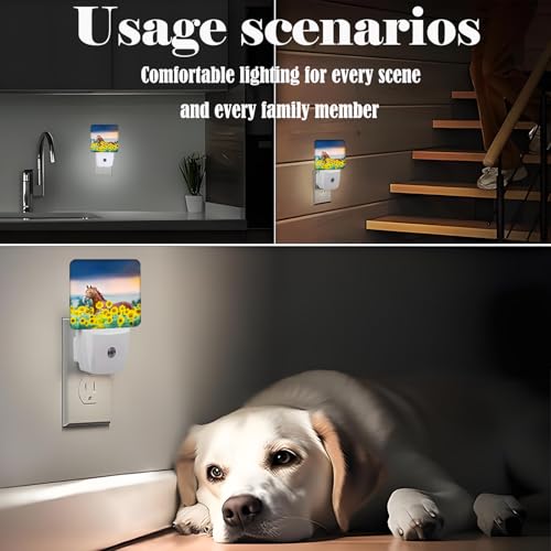 Image of Sunflower Farm Animal Horses Night Light,Plug Into Wall with Dusk to Dawn Light Sensors, Warm Nightlights for Bedroom, Bathroom, Hallway, Kitchen, Gifts Ideal for Boys Girls Women Men