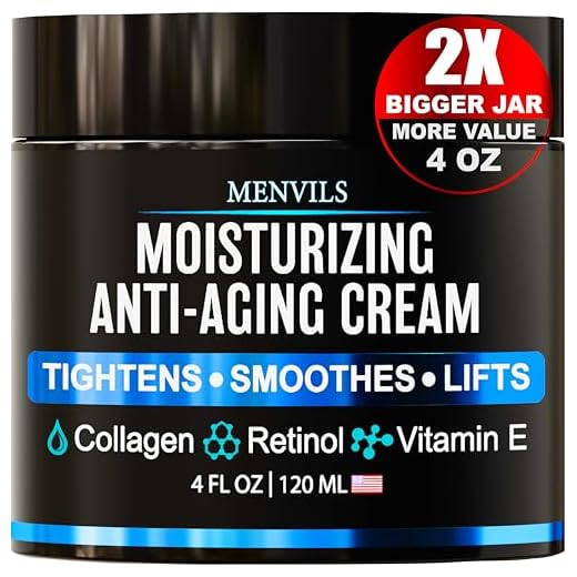 Mens Face Moisturizer Cream - Anti Aging & Wrinkle for Men with Collagen, Retinol, Vitamins E, Jojoba Oil - Face Lotion - Age Facial Skin Care - Eye Wrinkle - Day & Night - 4 oz
