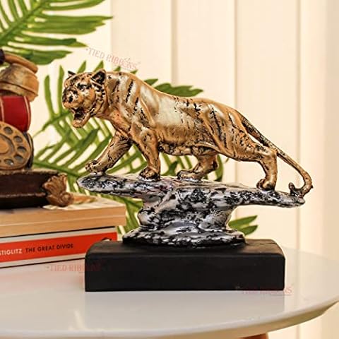 TIED RIBBONS Tiger Ornament Collectible Figurine for Home Living Room Bedroom Decoration-Statue Exotic Resin Tiger Figurines for Home Hotel Living Room Decoration Craft Ornaments Cover