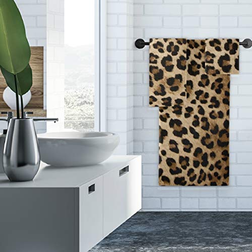 Cataku Towels Set 3-Piece Leopard Towel Bathroom Sets 1 Bath Towel 1 Washcloth 1Hand Towel Animal Print Towel Set Of 3 Soft Multifuntion For Home Kitchen Hotel Gym Swim Spa. #TOP5