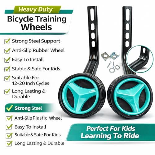 Image of Kids Cycle Side Support Training Wheels for 14 to 20 Inch Bicycles, with Mounting Hardware