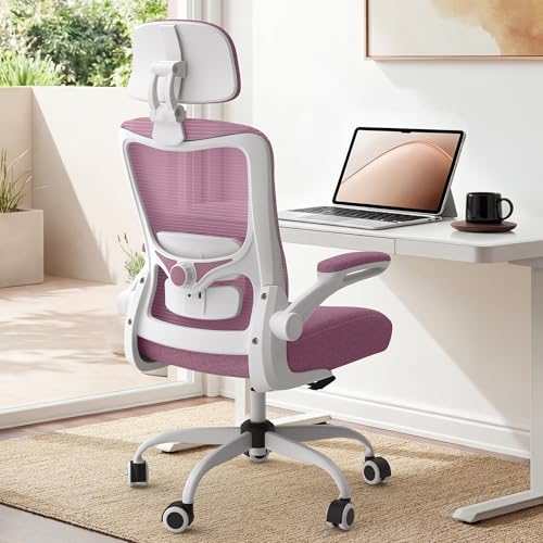 Zeonsit Office Chair, Ergonomic Mesh Desk Chair with Adjustable Lumbar Support and Headrest, Flip-up Armrests, High Back Computer Task Chair for Home and Executive Office (W-All Purple)
