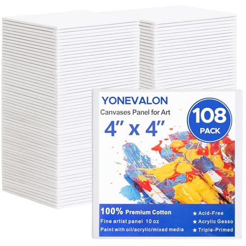Mini Canvas for Painting 4x4 inch 108 Pack Bulk Small Painting Canvases for Novices & Artists Gesso Primed Acid-Free 100% Cotton Blank Canvas Boards Panels for Oil Watercolor Acrylic