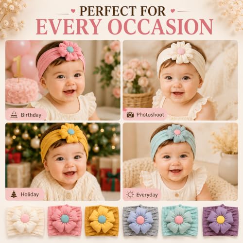 Image of Nylon Newborn Headbands Hair Bows Elastics Soft Bands Headwraps For Newborns Infants Toddlers Kids Baby Elastic Turban Headwrap Hair Accessories Pack Of 6,Multi