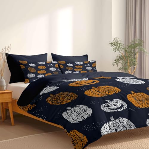 Housse de couette lanterne citrouille 200x200 microfibre anti-glisse