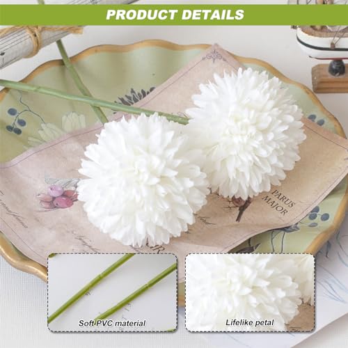 Artificial Chrysanthemum Flowers, 6pcs Artificial Fake Flowers White Silk Faux Flower Bouquet Arrangements for Table Decor Indoor Vase image 2