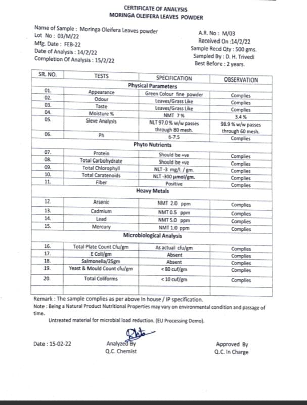 SAPTAMVEDA 100% Organic Moringa Leaf Powder - Healthy Superfood (150 GM) - Image 6