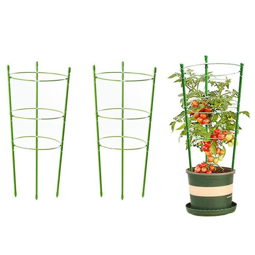 2 Pack Tomato Support Cages, 17.5'' Height Metal Adjustable Tomato Stakes Garden Trellis for Climbing Plants and Indoor Outdoor Vegetables (2)