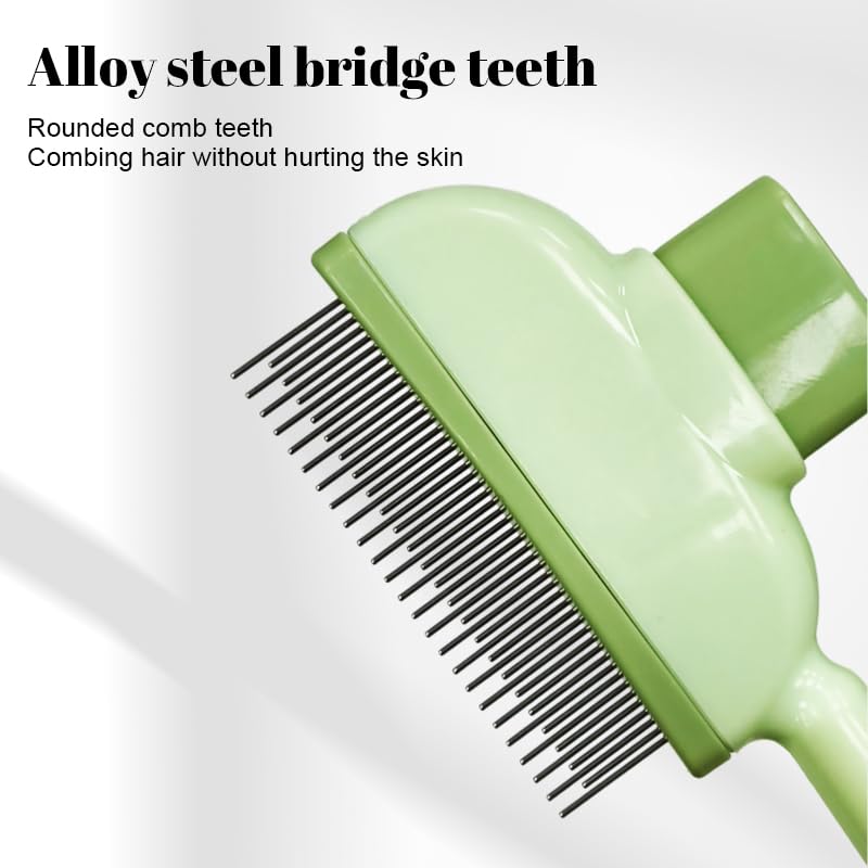 Pet Grooming Brush and Comb Set, Self-Cleaning one-key Button, Dual-Density Teeth Stainless Steel Comb for Cats and Dogs, Green