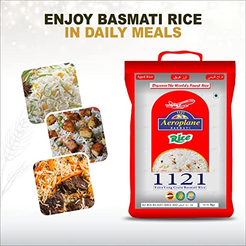 Image of Aeroplane XXXL Extra Long Grain Biryani Basmati Rice 5kg | Naturally Aged, Non-Sticky | Rich Aroma | Fluffy & Separate Grains | Ideal for Biryani & Pulao