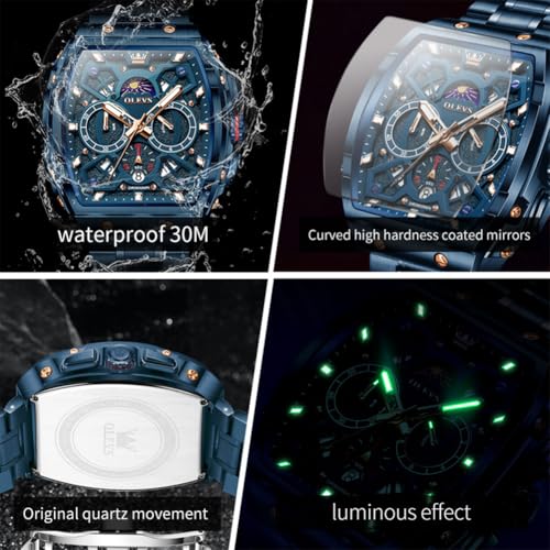 Image of OLEVS Men Watches Square Business Dress Diamond Analog Quartz Date Luxury Watch for Men Casual Stainless Steel Waterproof Luminous Wrist Watch