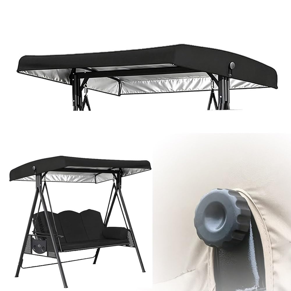 SMCMGECEUZ 75x47in Patio Swing Canopy Cover Waterproof Swing Canopy Replacement Top, Outdoor Porch Swing Cover Windproof Replacement Canopy For Garden Hammock(Black)