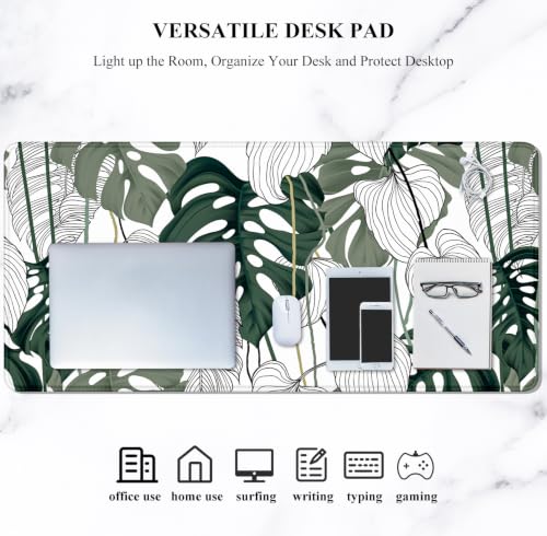 Image of Auhoahsil Desk Mouse Pad, Large Gaming Mousepad, XXL Desk Pad, Extended Long Superior Micro-Weave Cloth Non-Slip Rubber Big Computer Mouse Mat for Gamer, Office & Home, 35 inch x 15 inch, Abstract Monstera