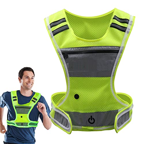 Chaleco reflectante con luz LED, ángulo de luz frontal, ajustable, con visibilidad de 360 grados, accesorios de equipo nocturno para exteriores con 3 modos para correr, caminar, ciclismo