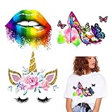 Cysincos 12 Pcs HTV Heat Transfer Vinyl Iron on Decal Patches Butterfly Flower High Heel Lip Sticker Iron on Transfer for T-Shirt Clothing Hat Pillow Backpack DIY Craft Supplies