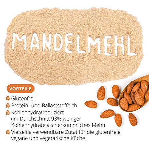 Mandelmehl entölt, 1kg echtes Mandelmehl aus spanischen Mandeln zum Backen, vegan und glutenfrei, 1kg proteinreiches Almond Flour