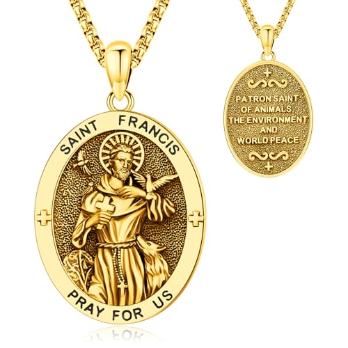LOOVE Patron Saint Necklace 925 Sterling Silver, St Francis 01-Gold