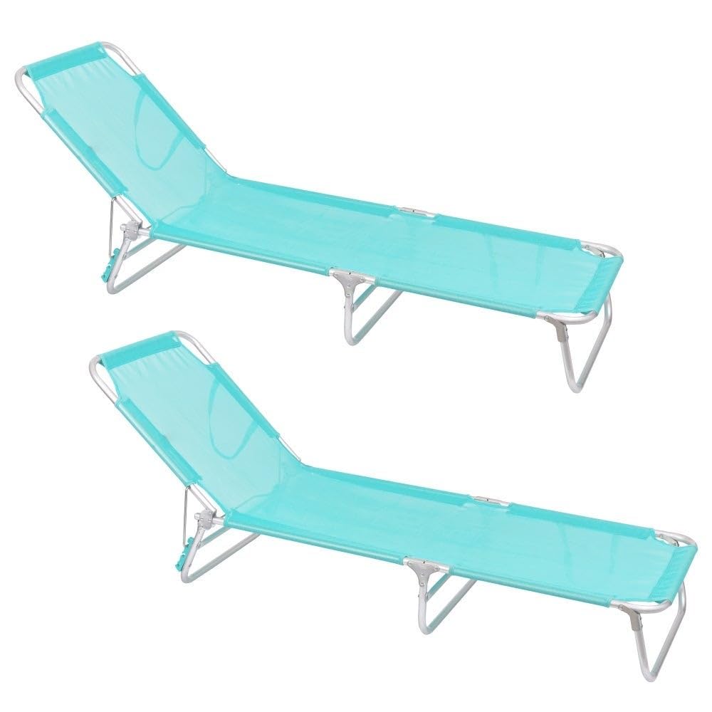 LOLAhome Pack 2 Tumbonas Jardín Exterior, Ligera Plegable y Reclinable | De 190x58x25 cm. Reclina 3 posiciones, Para Playa Camping Piscina Terraza o Jardín Aguamarina