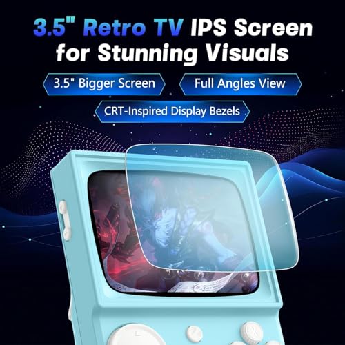 Image of R36T Retro Handheld Game Console, Portable Retro Gaming Console with 3.5 inch CRT-Inspired Screen, 3500mAh Arcade Classics, Supports Multiple Mainstream Emulators, WiFi Network Battling, 64GB (Blue)
