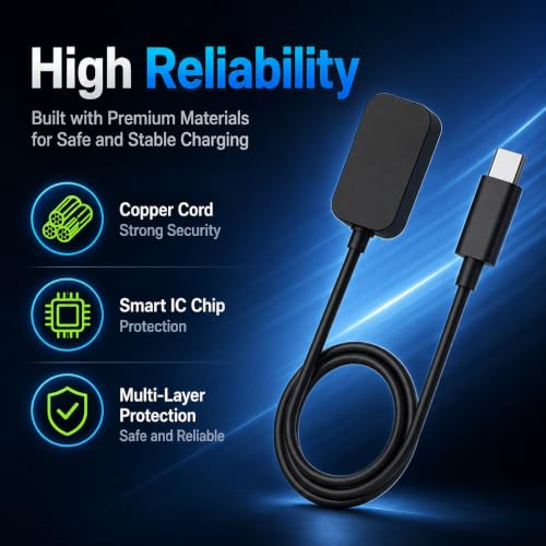 Image of ZORBES 3.3Ft /1M Type C to Samsung Fit 3 Charger (1.6'' Display) | Replacement Galaxy Fit 3 Smart Watch Charger Cable, Dual Pin Magnetic Charging Cable for Samsung Watch (Black)