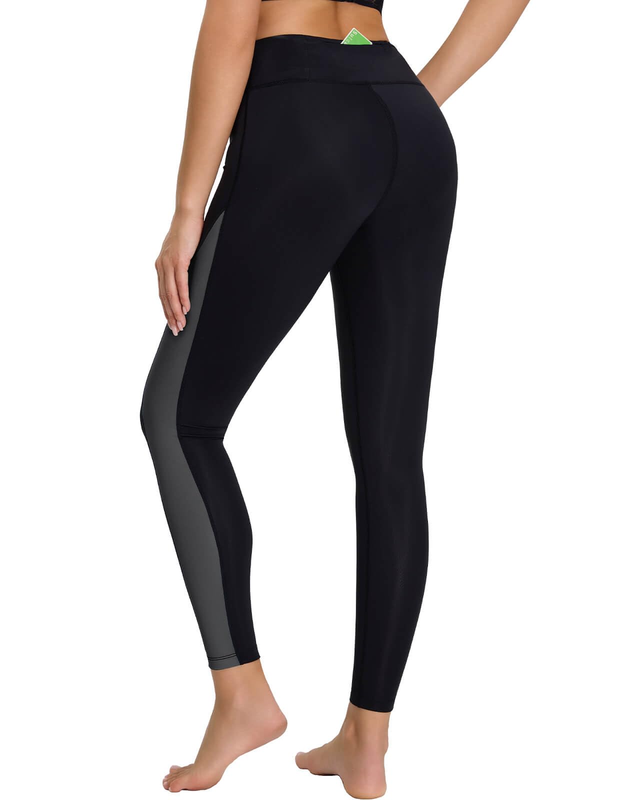 Damen Schwimm Leggings Hohe Taille UV-Schutz UPF 50+ Badehose Lang Schnelltrocknend Chlorresistent Badeleggings mit Innenslip und Taschen