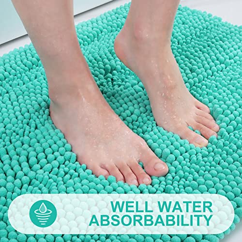 Grandaily Chenille Striped Bathroom Rugs 30x20, Extra Thick and Absorbent Bath Rugs, Non-Slip Soft Plush Shaggy Bath Carpet, Machine Wash Dry, Bath Mats for Bathroom, Teal