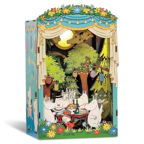 Hands Craft Moomin Moominous Dance Party Book Nook Kit Fun 3D Puzzle with Touch LED Lights DIY Wooden Craft Kit for Bookshelf Decor & Gifts Features Moomintroll & Friends from Moomin Valley