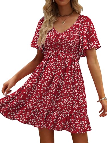 Image of UEAL Womens Cute Floral Smocked V Neck Flutter Sleeve Sundress with Pockets Casual Spring Summer Dresses for Women 2026