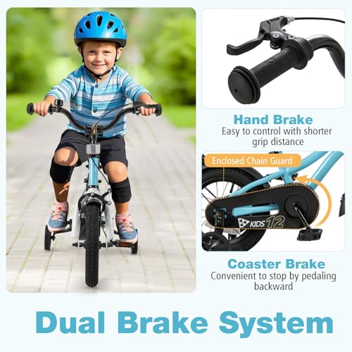 Image of BABY JOY Kids Bike, 12 14 16 18 Inches Sporty Bicycle with Training Wheels, Adjustable Seat, Handbrake & Coaster Brake, Reflectors, Girls Boys Bike for 3-8 Years Old Children