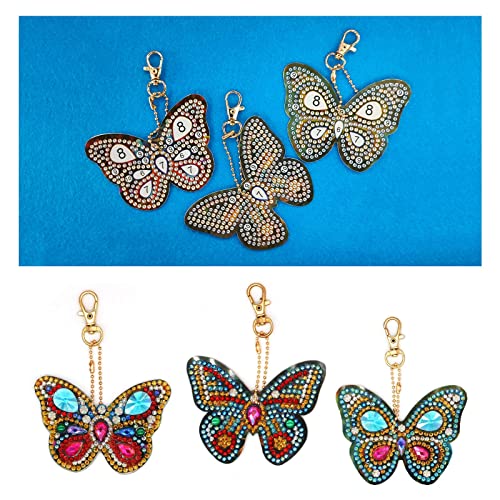 eMagTech 6PCS 5D Rhinestone Painting Butterfly Keychain Set Double Sided Full Drill Rhinestone Key Chain Pendant DIY Arts Crafts Supplies for Purse Backpack Handbag Decor - Image 4