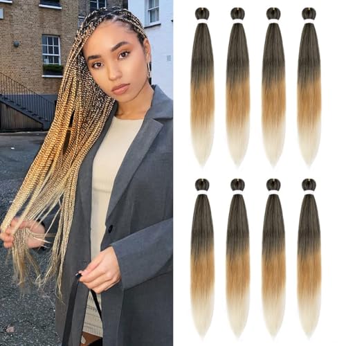 8 Pack Ombre Braiding Hair Pre Stretched - 26" 100G/Pack Premium Pre Stretched Braiding Hair Extensions, Professional Itch Free Perm Yaki Prestretched Hair(1B/27/613)