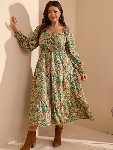 RWJ Women's Plus Size Paisley Maxi Dress Sweetheart Neck Elastic Long Sleeve Bohemian Flowy Fall Dresses2