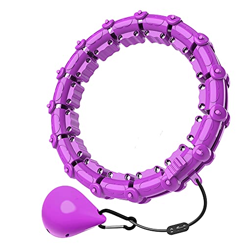 Smart Weighted Hoola Hoops, Fitness Hoop Weight Loss Hoola Hoops, Detachable Knots Adjustable Weight Auto-Spinning Ball Weight Loss, an Extra Luminous Rope for Free (Purple, 28 Knots)
