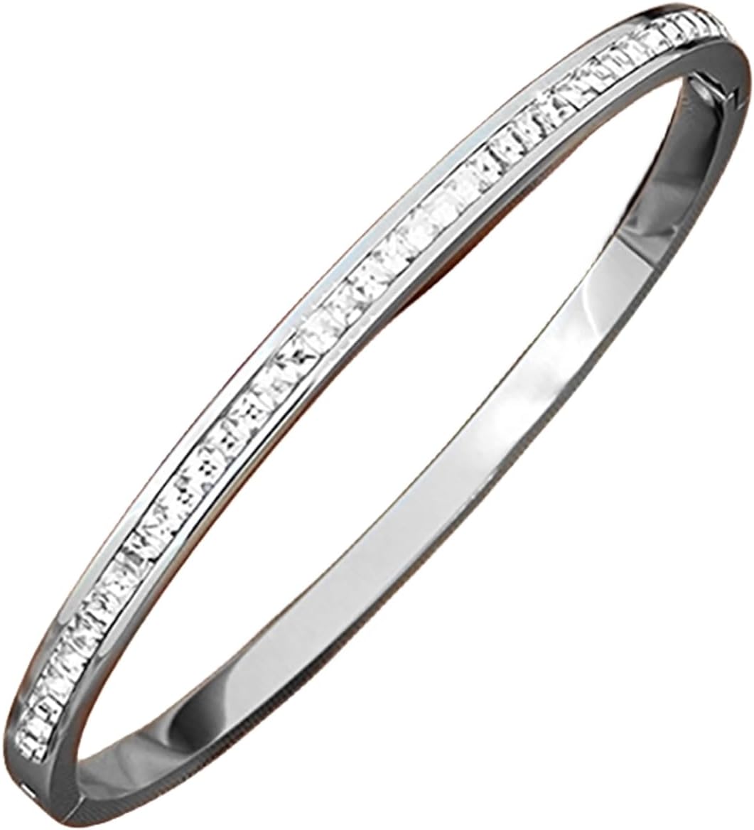 ChoistilyRhinestone Bangle Bracelets for Women Cubic Zirconia Classic Tennis Bracelet Fashion Simple Cuff Bangle Bracelets Sparkly Bridal Bracelet for Wedding Jewelry Gift for Women Girls
