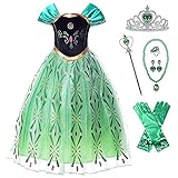 New front Disfraz de Princesa Anna Niña Disfraz de Frozen Vestido de Princesa Reina de Nieve Anna Cosplay de Carnaval Fiesta Cumpleaños Halloween Navidad Costume Infantil