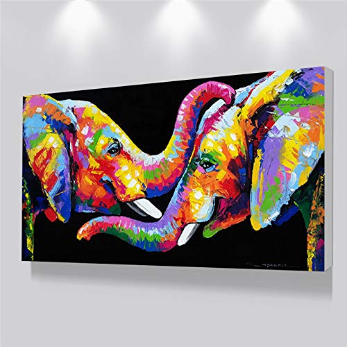 Couple éléphants salon photos mur Art affiches et impressions animaux abstraits coloré éléphant toile peintures 60x130 cm pas de cadre