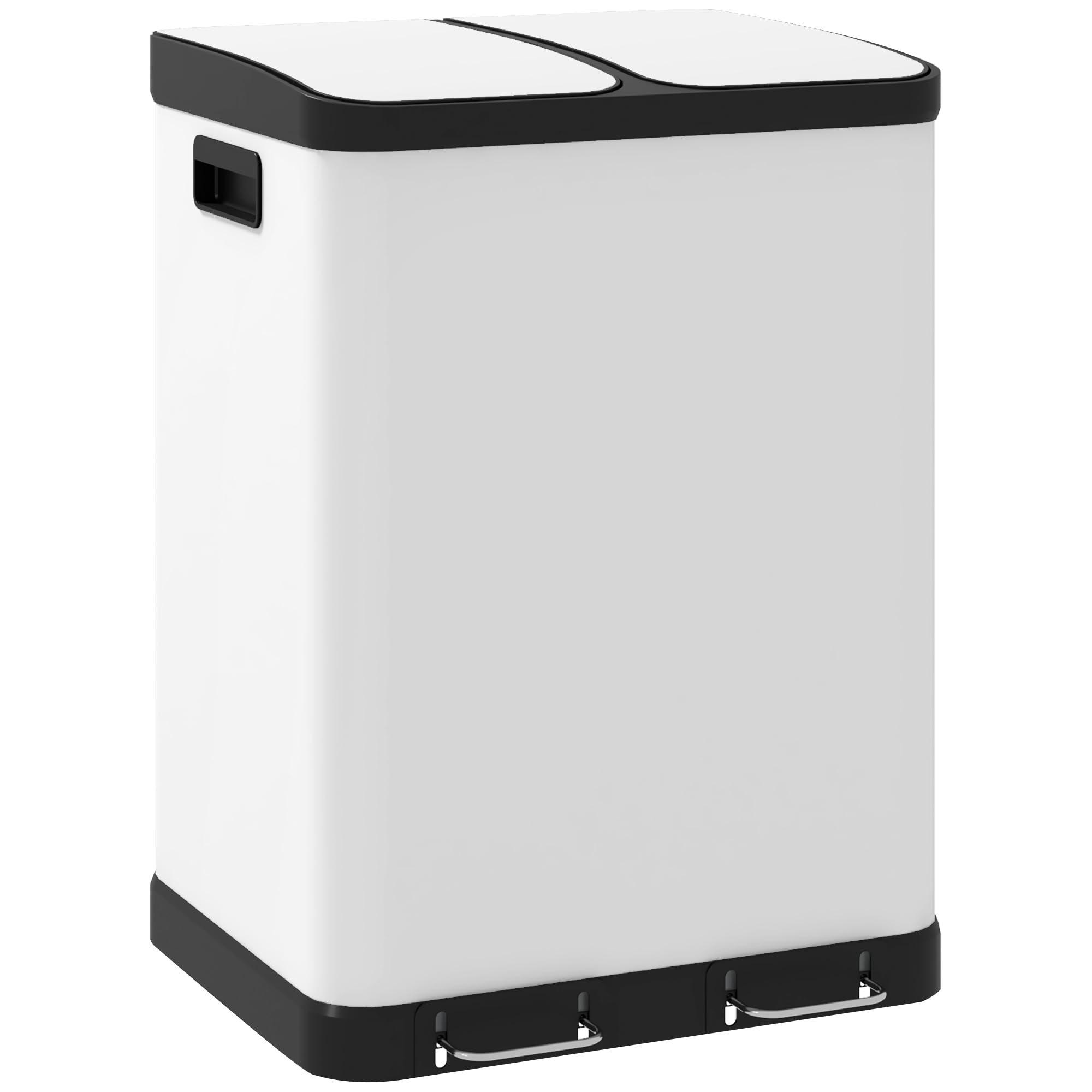 HOMCOM Mülltrennsystem 2 x 30L mit 2 Fächern Softclose-Deckel Metall Weiß | Mülleimer Küche, Abfalleimer Treteimer, Herausnehmbare Inneneimer