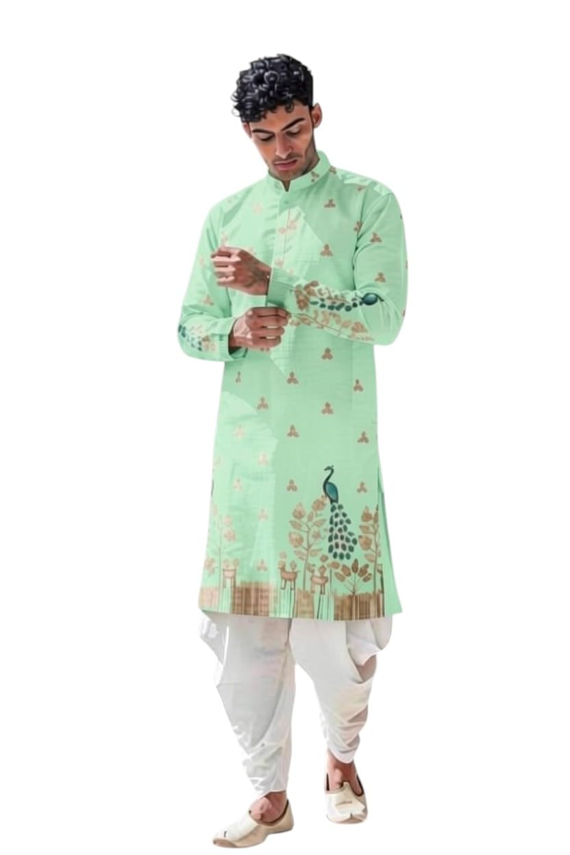 Men’s Pure Cotton Kurta Dhoti Set | Traditional Ethnic Wear for Festive, Wedding & Puja Occasion-image-44