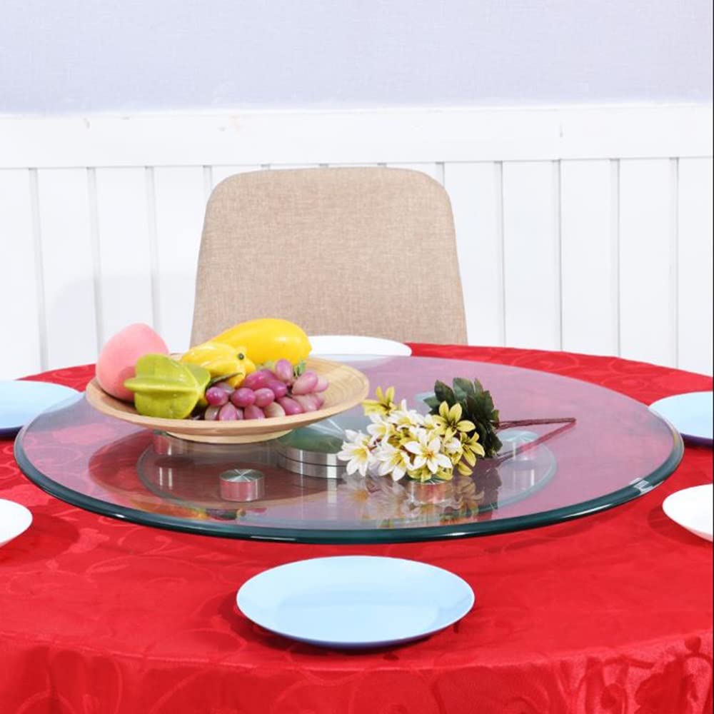 Plateau Tournant Transparent Grand, Plateau De Service Rotatif Robuste avec Roue Auxiliaire, Rond 60cm/70cm/80cm/85cm/90cm/100cm Plateau Rotatif en Verre Trempé (Size : 90cm/36in)