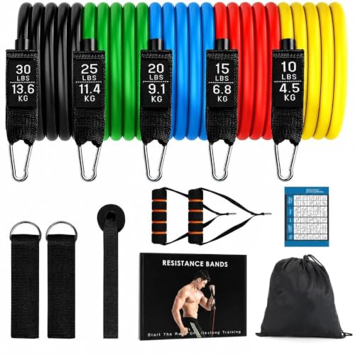 Image of Resistance Bands Set for Exercise, Stretching and Workout Toning Tube Kit with Foam Handles, Door Anchor, Ankle Strap and Carry Bag for Men, Women
