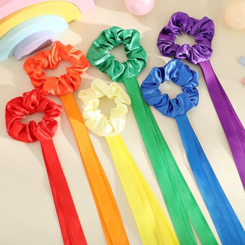 Image of VioraWhite 12 Pcs Rainbow Dance Ribbons for Kids Rainbow Rhythm Ribbons Elastic Wrist Streamers Hand Held Rhythm Streamers Gymnastics Dance Party Props for Adult Decor (0.8 x 19.7 Inch