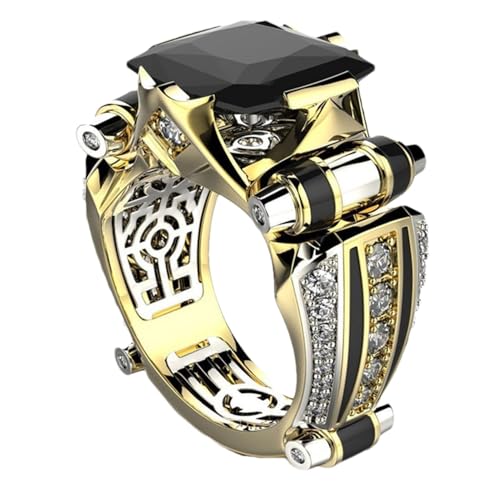 demaxiyad Anello rettangolare con zirconi, da uomo, vintage, in rame, a fascia larga, per appuntamenti, feste, anniversari, San , matrimoni, Grande, rame + lega + zircone, Unisex
