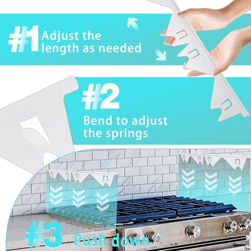 Image of Stove Gap Covers Stainless Steel, 2 Pack Stove Gap Filler Easy Retractable Length 13.8 inch to 27.5 inch, Width 0.79 inch ALMCALS Stove Gap Guards Range Trim Kit, Heat Resistant Guard Between Stove Top & Counter