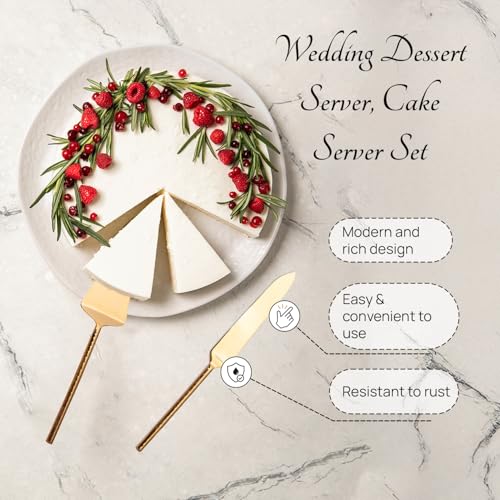 Image of nestroots Golden Stainless Steel Cake Server Set of 2 | 11-Inch Knife & 10-Inch Server with Hammered Handles for Cake Cutting, Dessert Serving, or Party Use | Elegant & Durable Design
