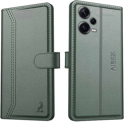 Image of AIBEX Compatible for Redmi Note 12 Pro Plus Flip Cover Leather Finish | Inside TPU with Card Pockets | Wallet Stand | Complete Protection Flip Case - Green