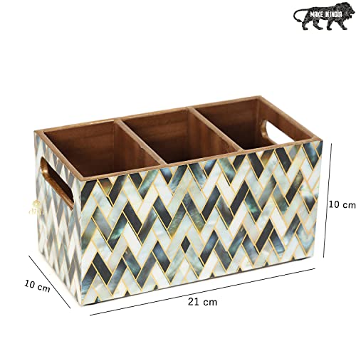 Image of DULI Multipurpose Stand, Cutlery Holder, Spoon Stand, Table Organizer with 2 Sections, Chammach Stand (10cm x 15cm) (3 Section: MOP Zigzag)