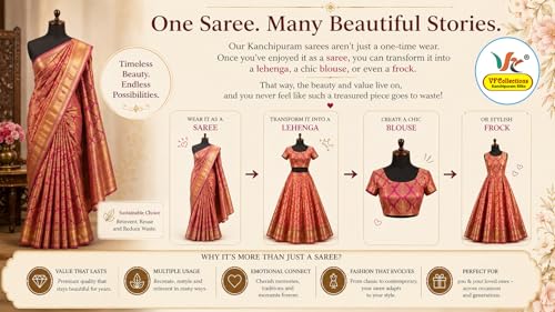 Image of VFCollections Women's Kanchipuram Silk Saree With Blouse Piece